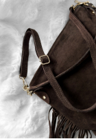 Zamszowa Geantă z frędzlami Final Message ciocolatie