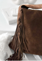 Zamszowa Geantă z frędzlami Maybe Next Time ciocolatie