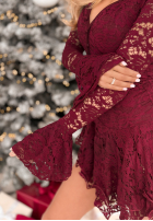 Koronkowa Rochie mini z falbankami Speak To Me burgundowa