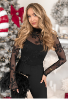 Siateczkowa Bluză z haftami Go On A Date negru