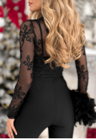 Siateczkowa Bluză z haftami Go On A Date negru