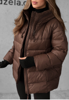 Długa pikowana Geacă z kapturem New In Town ciocolatie