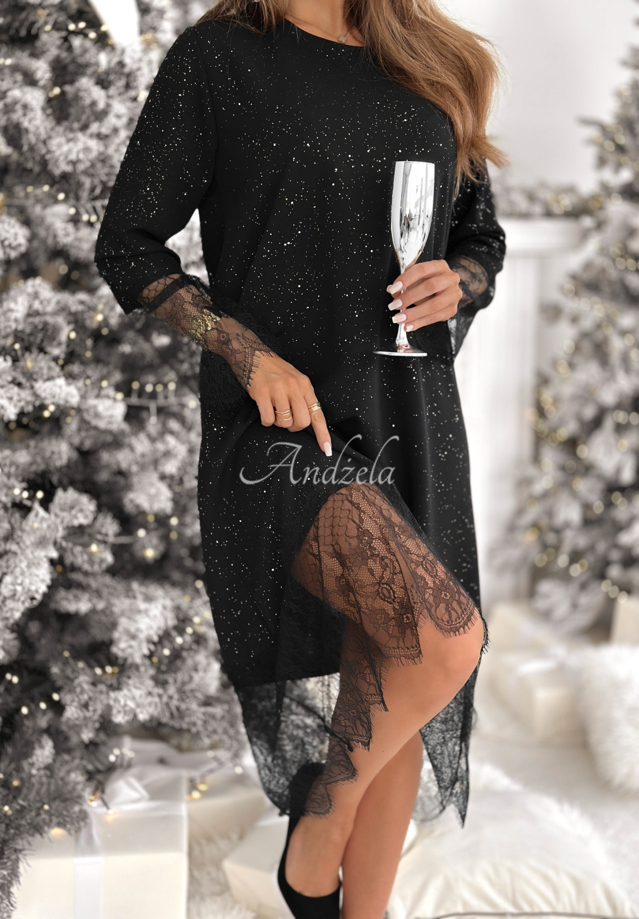 Rochie midi strălucitoare cu dantelă Ask Me Later