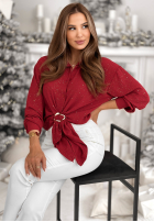 Błyszcząca Cămașă z wiązaniem Text Me Never roșie