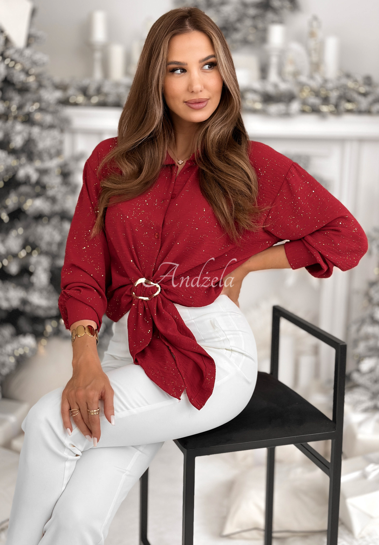 Cămașă strălucitoare din viscoză cu legare Text Me Never