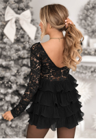 Rochie mini z koronką i falbankami Find My Way negru