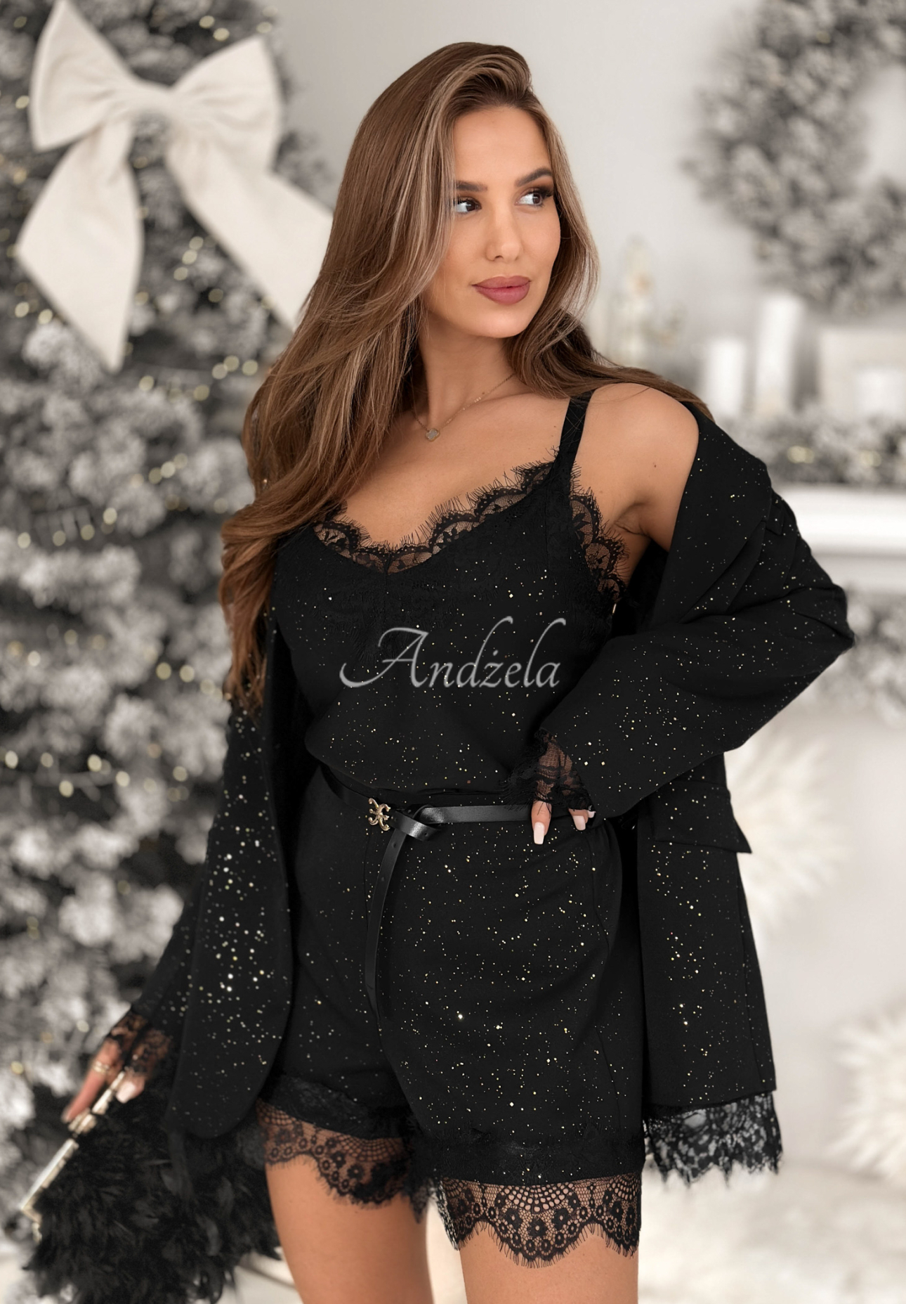 Top                             strălucitor cu bretele și dantelă Shine &amp; Sparkle