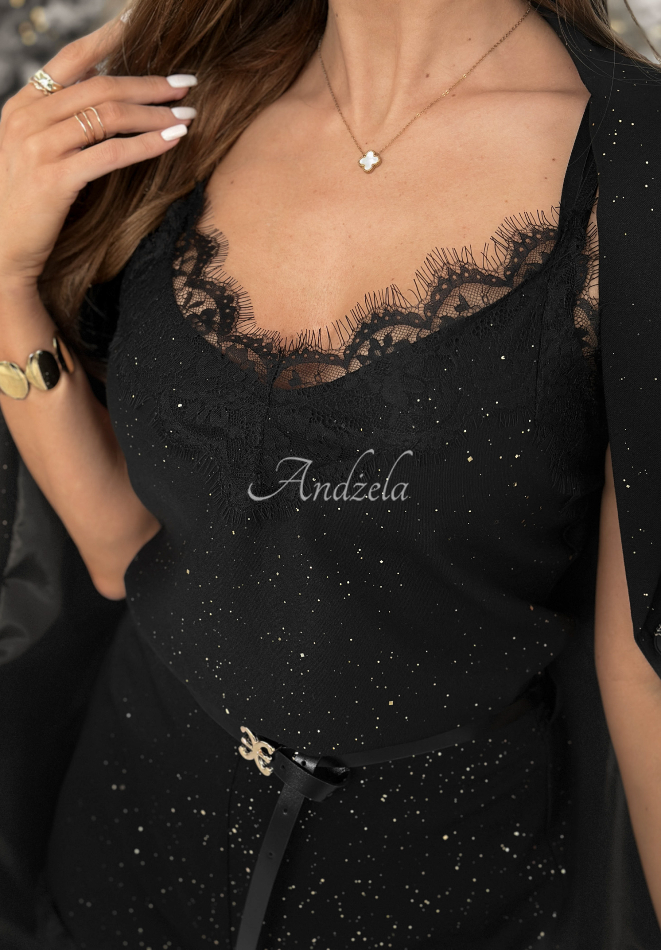 Top                             strălucitor cu bretele și dantelă Shine &amp; Sparkle