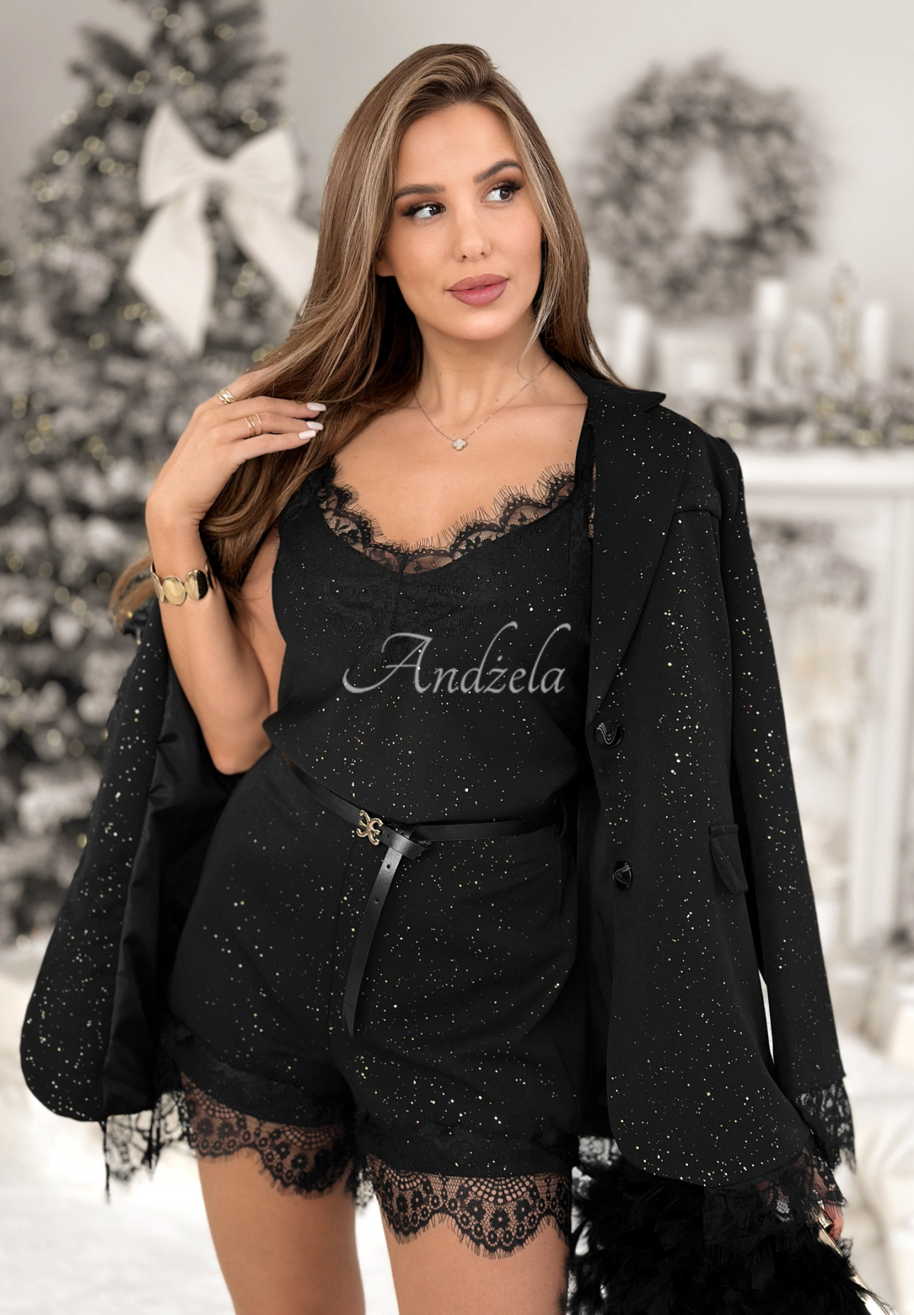 Top                             strălucitor cu bretele și dantelă Shine & Sparkle