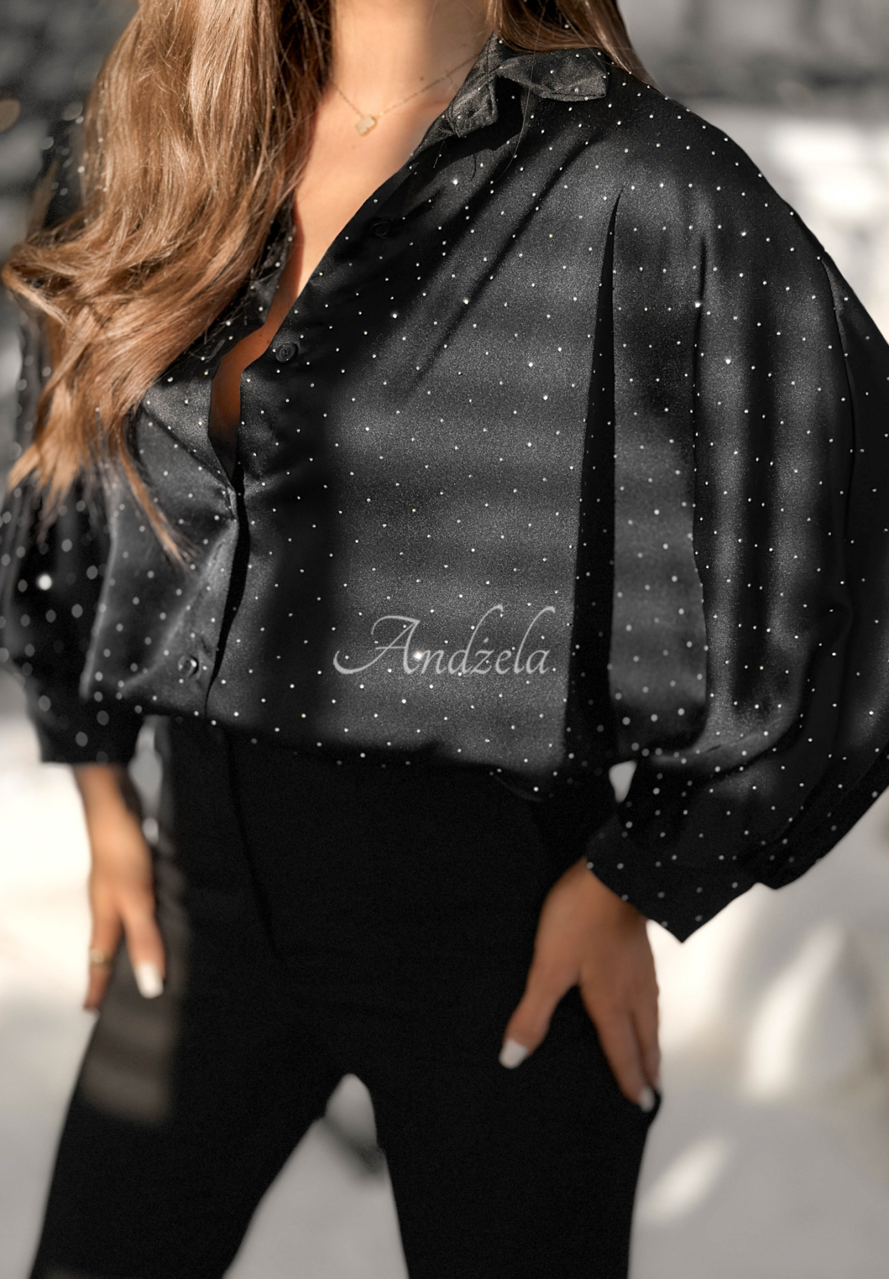 Cămașă din viscoză cu cristale Crystal Brilliance