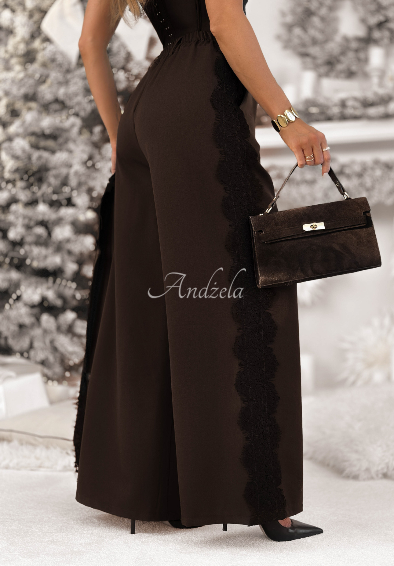 Pantaloni wide leg cu dantelă și viscoză Grace Moment