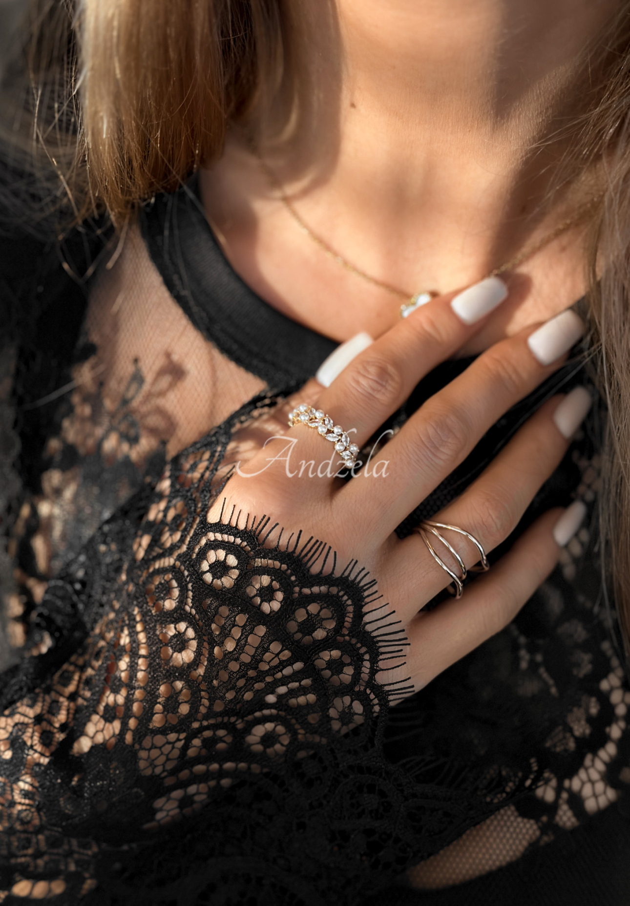 Inel cu cristale și perle Blinked