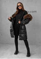 Długa pikowana Geacă z futerkiem Winter Time negru