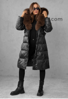 Długa pikowana Geacă z futerkiem Winter Time negru