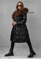 Długa pikowana Geacă z futerkiem Winter Time negru