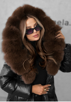 Długa pikowana Geacă z futerkiem Winter Time negru