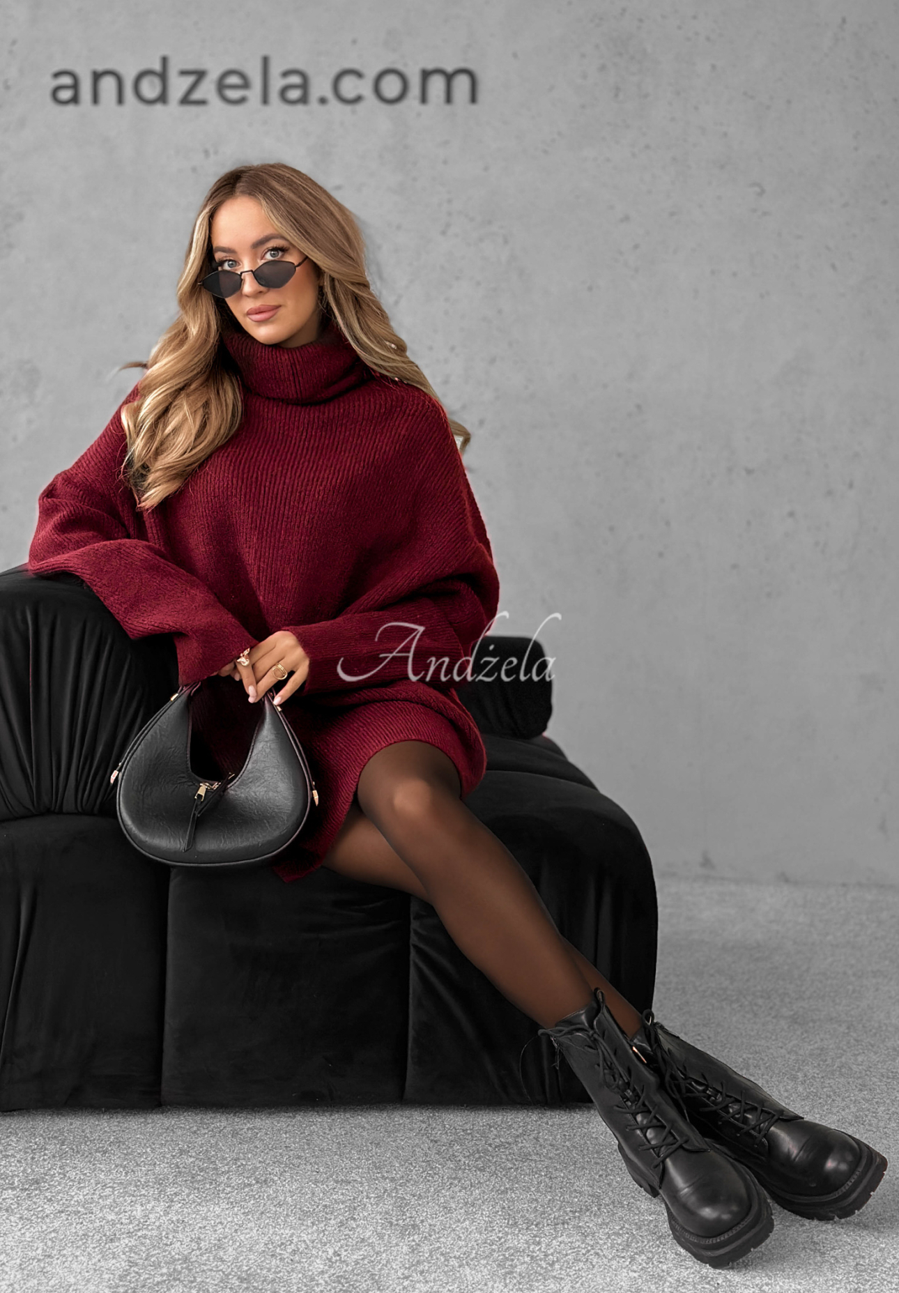 Pulover cu guler rol Mavi