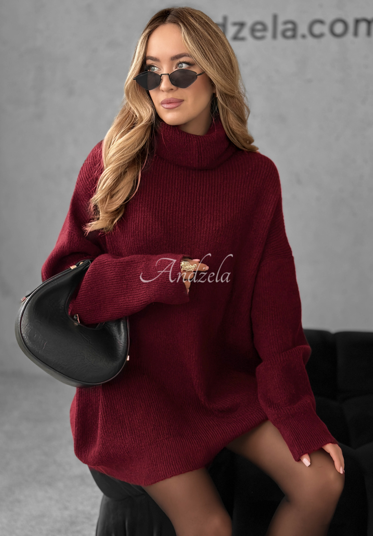 Pulover cu guler rol Mavi