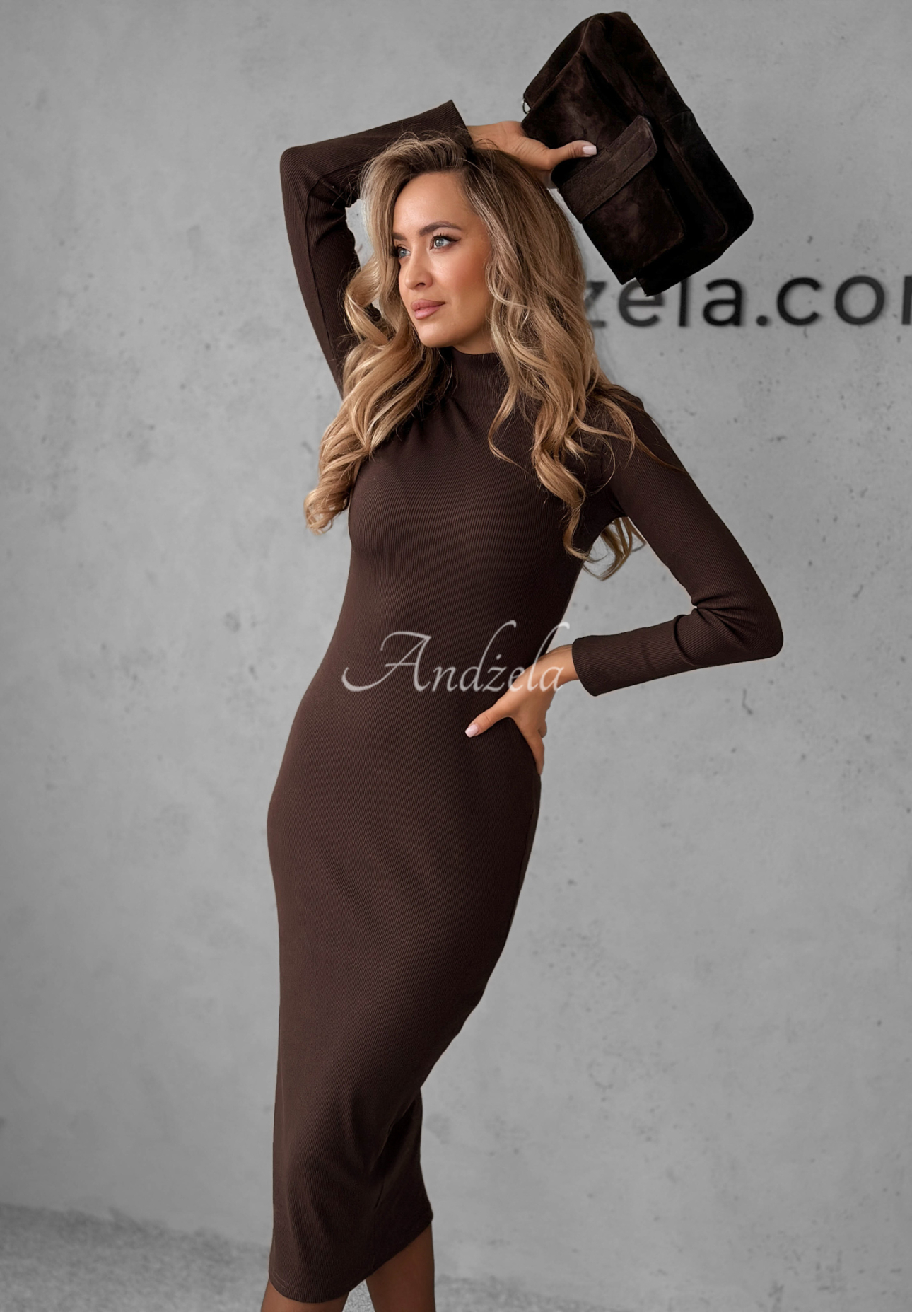 Rochie midi din material striat Smile Again