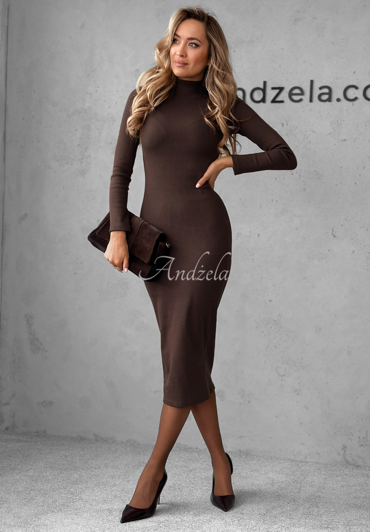 Rochie midi din material striat Smile Again