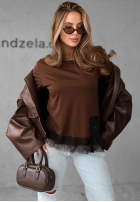 Tricou z koronką Daily Lace ciocolatiu