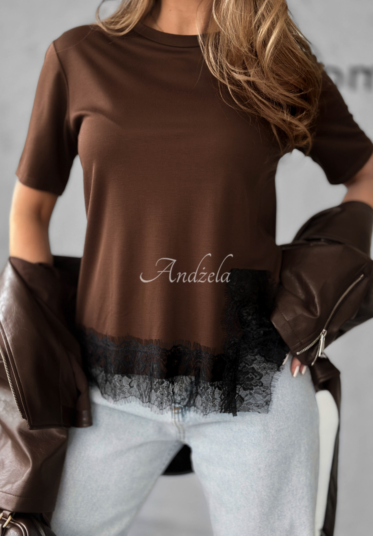 Tricou din viscoză cu dantelă Daily Lace