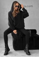 Pulover  oversize ze sznurowaniem i kapturem Laossi czarny