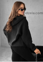 Pulover  oversize ze sznurowaniem i kapturem Laossi czarny