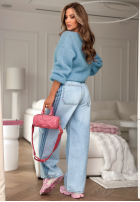 Miękki moherowy sweterek z dekoltem Sweet Cotton Candy albastru azuriu