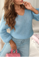 Miękki moherowy sweterek z dekoltem Sweet Cotton Candy albastru azuriu