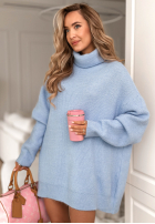 Dzianinowa Rochie z golfem New In Town albastru azuriu