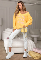 Miękki Pulover z dekoltem i haftami Creme De La Creme galbene