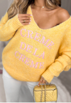 Miękki Pulover z dekoltem i haftami Creme De La Creme galbene