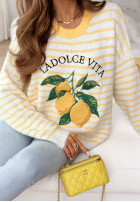 Miękki Pulover w paski La Dolce Vita Lemonita biało-galbene