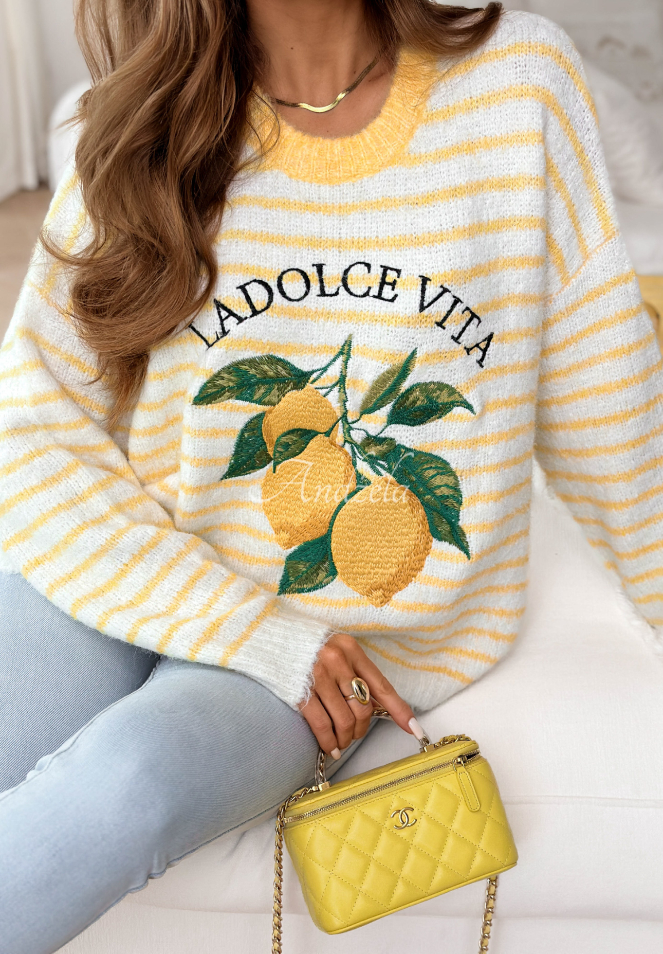 Pulover moale în dungi cu viscoză La Dolce Vita Lemonita