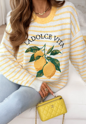 Pulover moale în dungi cu viscoză La Dolce Vita Lemonita