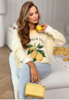 Miękki Pulover w paski La Dolce Vita Lemonita biało-galbene
