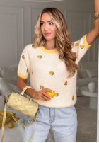 Miękki Pulover w cytrynki Summer Fruits biało-galbene