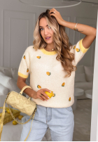 Miękki Pulover w cytrynki Summer Fruits biało-galbene