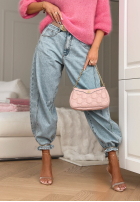 Pantaloni din denim banana z paskiem Leave A Message albastru deschis