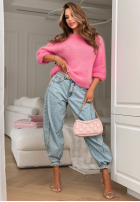 Pantaloni din denim banana z paskiem Leave A Message albastru deschis