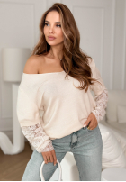 Ușor Pulover z koronką Sun Springs bej