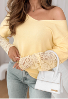 Ușor Pulover z koronką Sun Springs galbene