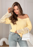 Ușor Pulover z koronką Sun Springs galbene