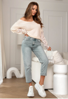 Pantaloni din denim mom fit z paskiem Before I Go