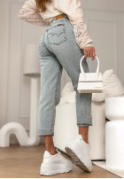 Pantaloni din denim mom fit z paskiem Before I Go