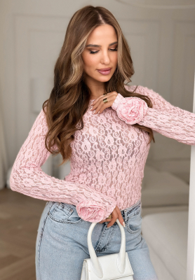 Bluză longsleeve din dantelă cu trandafiri Lace & Roses