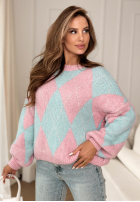 Miękki Pulover w romby In Your Dreams różowo-albastru