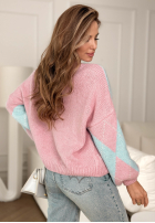 Miękki Pulover w romby In Your Dreams różowo-albastru