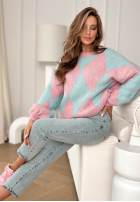 Miękki Pulover w romby In Your Dreams różowo-albastru